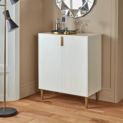 Outlet -  Gloria Small Sideboard - White & Brass Effect