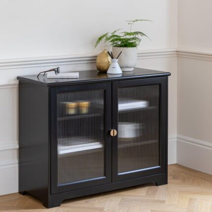 Outlet - Lua 2 Door Sideboard In Noir Black With Fluted Glass