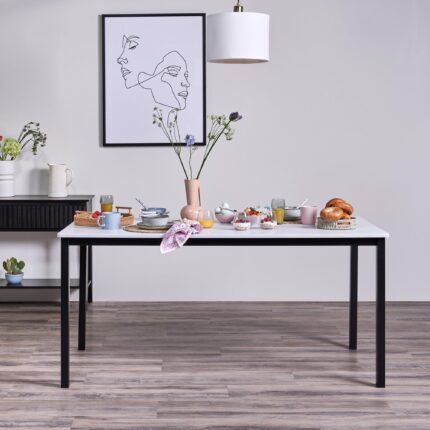 Outlet - Milo 6 Seater Marble Effect Dining Table With Black Legs