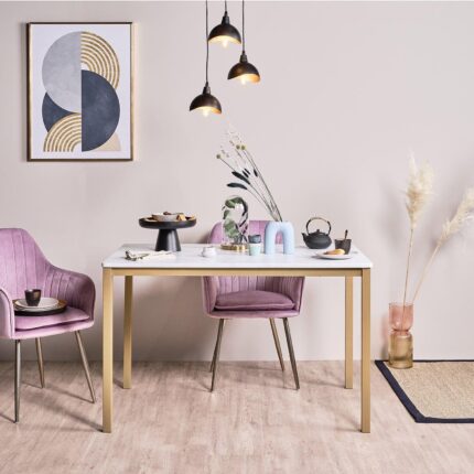 Outlet - Milo Marble Effect Dining Table - Gold Legs