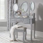 Outlet - Monaco Dressing Table, Stool & Mirror Set - Grey Painted
