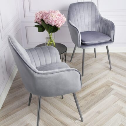 Outlet - Muse Accent Chair - Set of 2 - Grey With Silver Legs