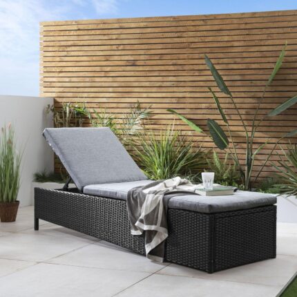 Outlet - Serina Premium Rattan Sun Lounger - Black
