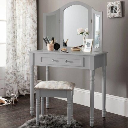 Outlet - Sienna Dressing Table, Stool & Mirror Set - Grey Painted