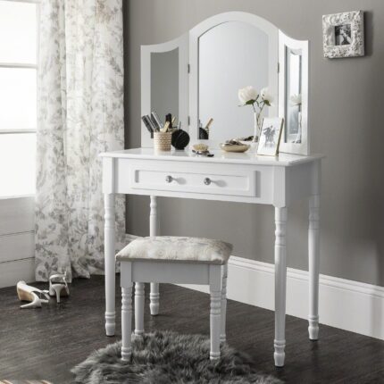 Outlet – Sienna Dressing Table, Stool & Mirror Set - White Painted