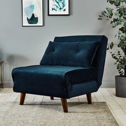 Outlet - Una Single Sofa Bed - Blue - Velvet