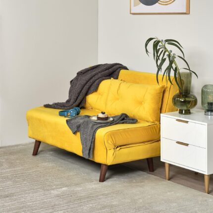 Outlet - Una small double sofa bed - yellow - velvet