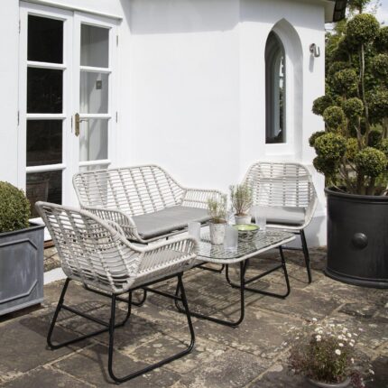 Outlet - Wick 4 Seat Wicker Effect Set - Light Grey