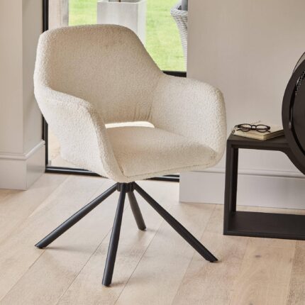 Parker Boucle Office Swivel Chair -  Black Metal Legs