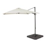 Square 2.4m Cream LED Cantilever Parasol & Raincover with 80kg Quartered Parasol Base - Black Plastic