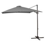 Square 2.4m Grey LED Cantilever Parasol with 80kg Quartered Parasol Base - Black Plastic - Image 3