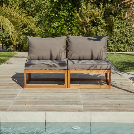 Rowan 2 Seater Wooden Garden Armless Sofa - Grey