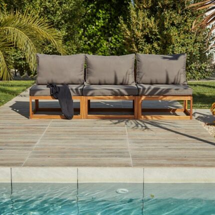 Rowan 3 Seater Wooden Garden Armless Sofa - Grey