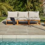 Outlet - Rowan 3 Seater Wooden Garden Armless Sofa - Natural