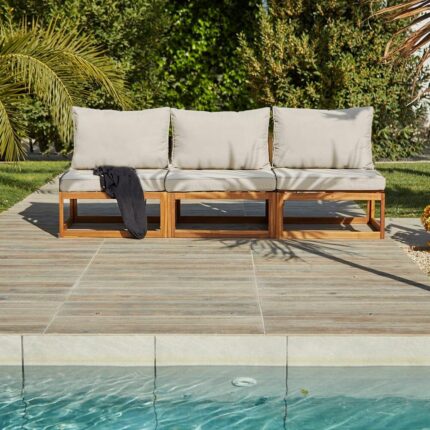 Rowan 3 Seater Wooden Garden Armless Sofa - Natural