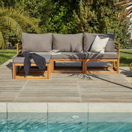 Rowan 3 Seater Wooden Garden Sofa Set with Footstool