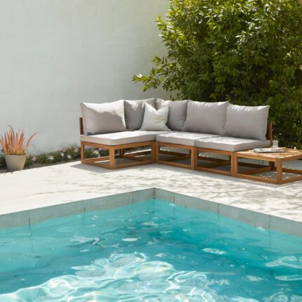 Rowan 4 Seater Wooden Garden Corner Sofa with Coffee Table - Natural