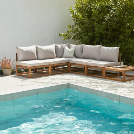 Rowan 5 Seater Wooden Garden Corner Sofa & Coffee Table