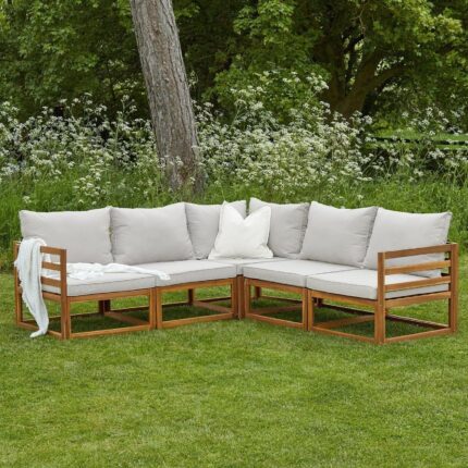 Rowan 5 Seater Wooden Garden Corner Sofa Set - Natural