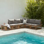Rowan 6 Seater Wooden Garden Chaise Corner Sofa Set - Grey