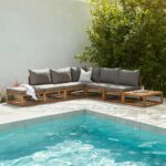 Rowan 6 Seater Wooden Garden Chaise Corner Sofa Set with Coffee Table - Grey