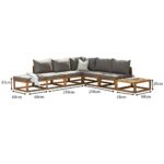 Rowan 6 Seater Wooden Garden Chaise Corner Sofa Set with Coffee Table - Natural - Image 6