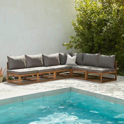 Rowan 6 Seater Wooden Garden Corner Sofa - Grey