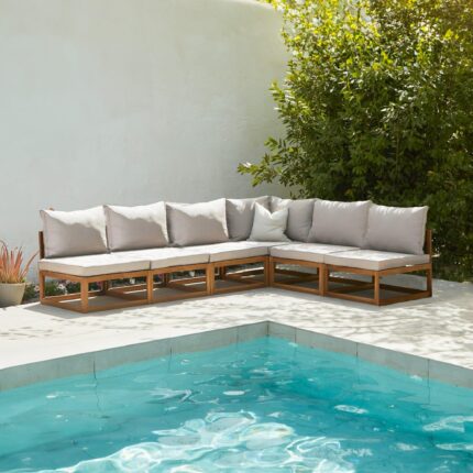 Outlet - Rowan 6 Seater Wooden Garden Corner Sofa - Natural