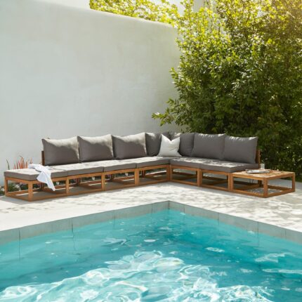 Rowan 7 Seater Wooden Garden Corner Sofa Set - Grey