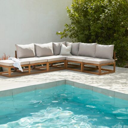 Rowan Natural 6 Seater Garden Wooden Chaise Corner Sofa Set