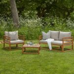 Rowan Wooden 2 Seater Sofa - Armchair & Coffee Table Garden Set - Natural