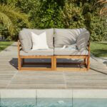 Rowan Wooden 2 Seater Sofa - Armchair & Coffee Table Garden Set - Natural - Image 2