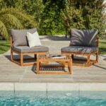 Rowan Wooden Garden Chairs with Coffee Table - Grey