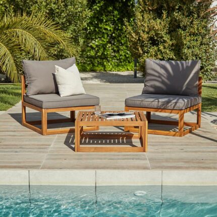 Rowan Wooden Garden Chairs with Coffee Table - Grey