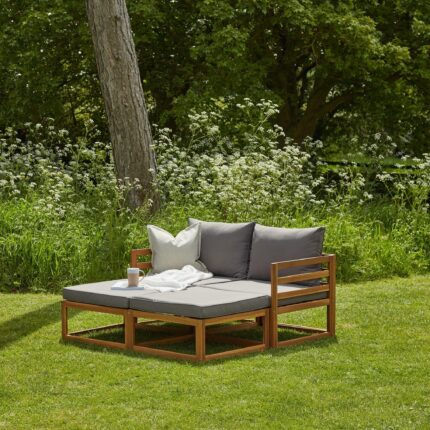 Rowan Wooden Garden Double Garden Sofa Bed - Grey