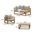 Rowan Wooden Garden Set with 2 Seater Sofa - 2 Armchairs with Coffee Table - Natural - Image 7