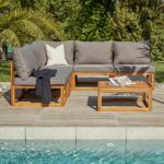 Rowan 4 Seater Wooden Garden Corner Sofa with Coffee Table - Grey - Image 4