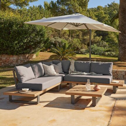 Shiva Garden Corner Sofa Set with Cream LED Premium Parasol - Grey