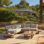 Shiva Garden Corner Sofa Set with Grey LED Premium Parasol - Stone