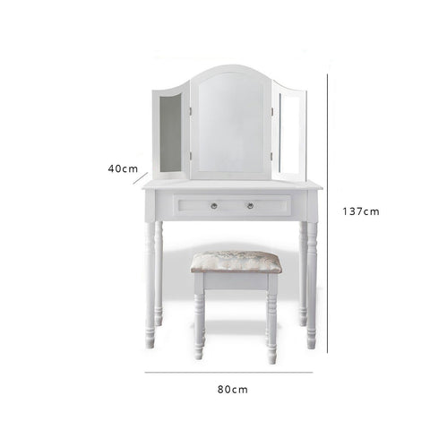 Outlet – Sienna Dressing Table, Stool & Mirror Set - White Painted