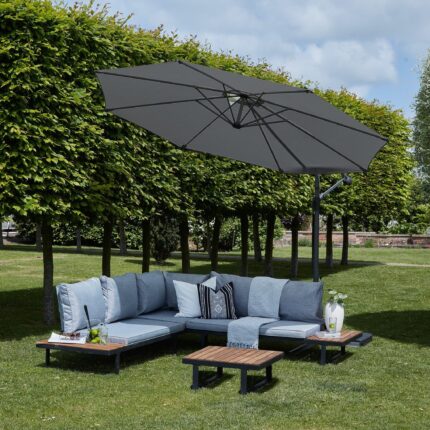 Thea Garden Corner Sofa Set with Grey Parasol