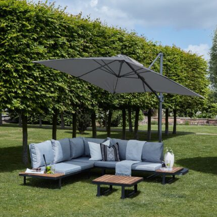 Thea Garden Corner Sofa Set with Grey LED Premium Parasol