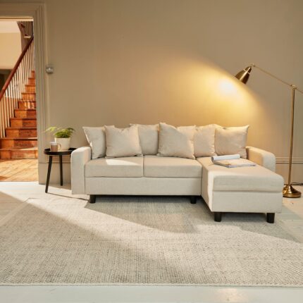 Tracy Corner Sofa - Oatmeal Linen with Black Legs