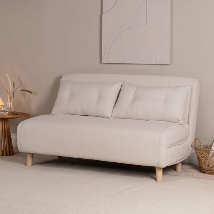 Outlet - Una Double Teddy Sprung Sofa Bed - Warm White