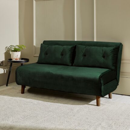 Una 2 Seater Double Sofa Bed - Green Velvet