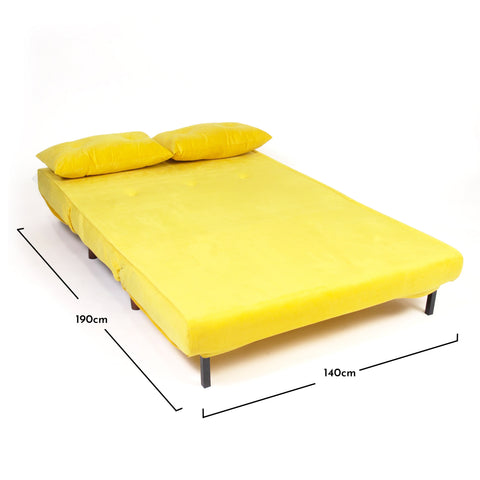 Una 2 Seater Double Sofa Bed - Yellow Velvet 2 Una Yellow Double Sofa Bed - Laura James
