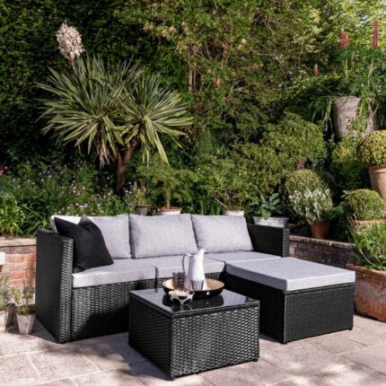 Weston 4 Seater Rattan Garden Corner Sofa Set - Black Weave
