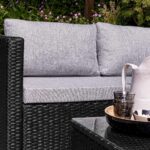 Weston 4 Seater Rattan Garden Corner Sofa Set with Cream Lean Over Parasol & Base - Black Weave - Image 5