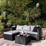 Weston 4 Seater Rattan Garden Corner Sofa Set with Cream Lean Over Parasol & Base - Black Weave - Image 4