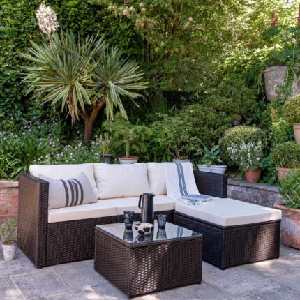 Weston Outlet - 4 Seater Rattan Corner Sofa Set - Brown Weave